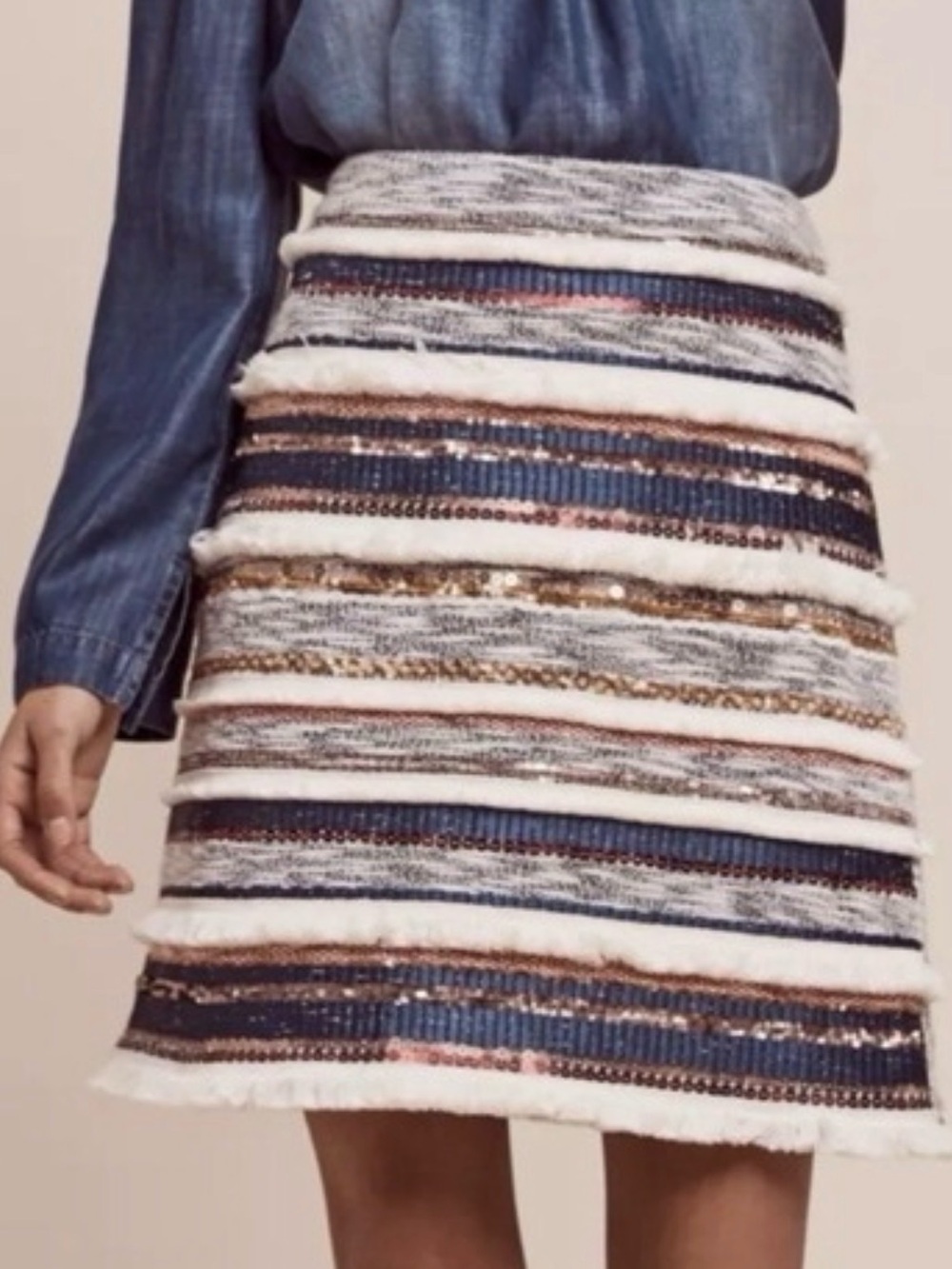Anthropologie upholstery and sequin trim skirt